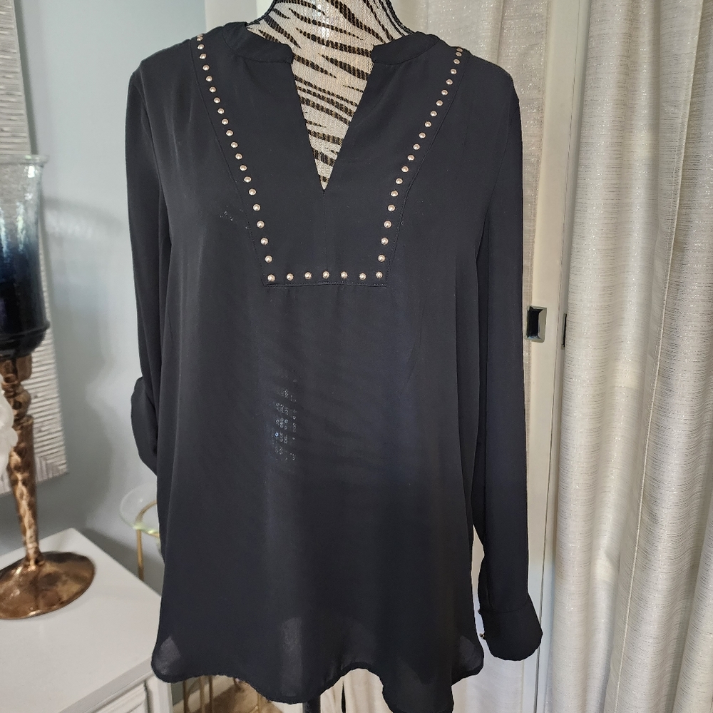 **SOLD**Carmen Marc Valvo black studded top (L) - Picture 1 of 12